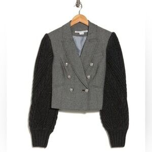 Veronica Beard blazer Double Breasted Eamon Mixed Media Cable Knit Sleeve Grey